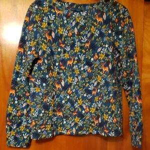 Talbots Quilted Floral and Deer Patterned Long Sleeve Top